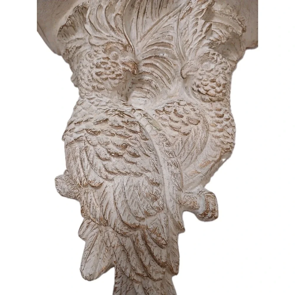 Vintage Palm Beach Carved Wood Tropical Parrot Wall Sconce Display Shelf Regency
